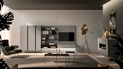 Soggiorno contemporaneo in bianco e nero, con divani eleganti e decorazioni minimaliste.